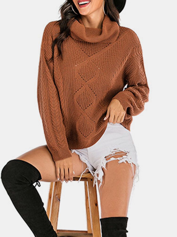 Pull En Tricot Côtelé Chaud Décontracté Pour Femmes De Couleur Unie