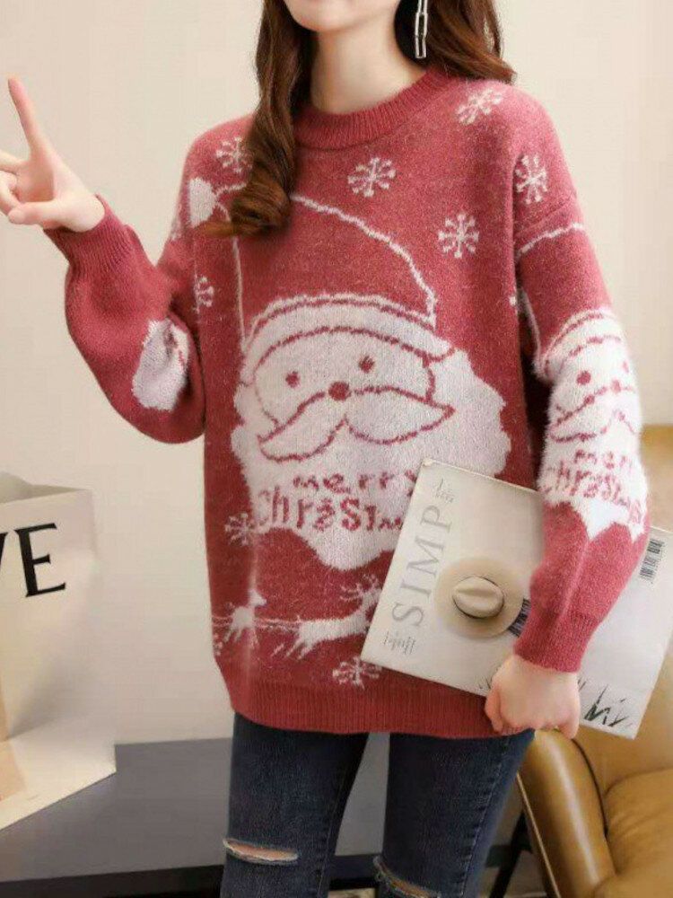 Pulls Décontractés À Motif De Père Noël En Tricot Thermique Pour Femmes