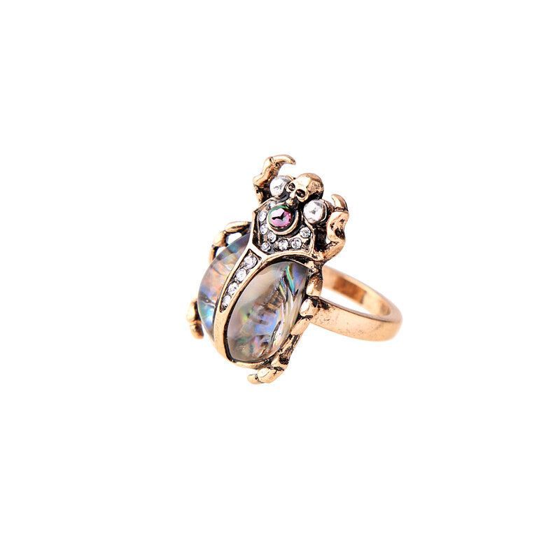 Rétro Coccinelle Femmes Anneau Coloré Strass Bague Bronze Métal Anneau