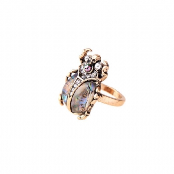 Rétro Coccinelle Femmes Anneau Coloré Strass Bague Bronze Métal Anneau