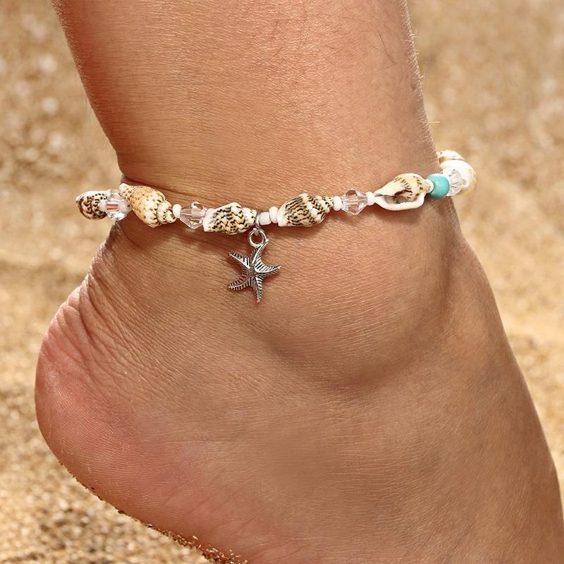 Retro Conch Beaded Yoga Anklet Alliage Sea Star Chaussures Pour Femmes Cheville À La Main