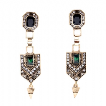 Rétro Émeraude Diamant Oreille Goutte Strass Boucle D'oreille Longue Style Boucles D'oreilles Pour Les Femmes