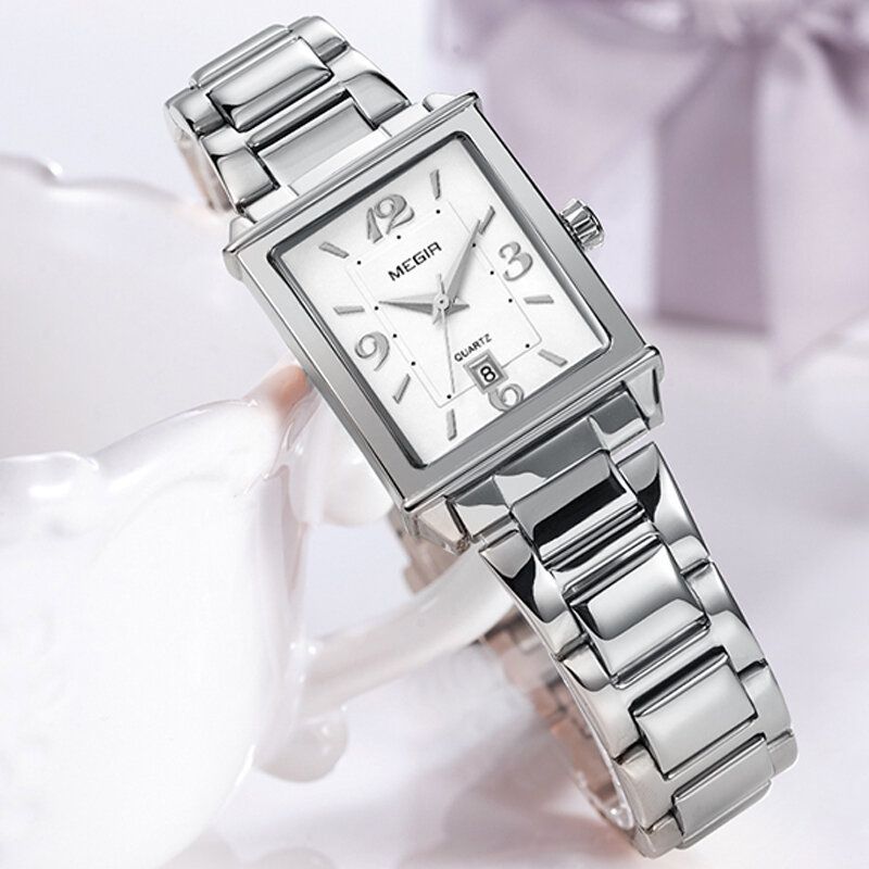 Retro Fashion Square Pattern Dial Bracelet En Acier Inoxydable Montre-bracelet Pour Femme Montre À Quartz