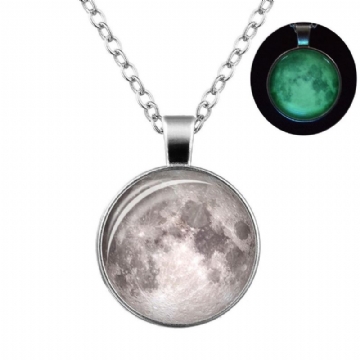 Rétro Luminous Moon Long Collier Sliver Alliage Chandail Collier Unisexe