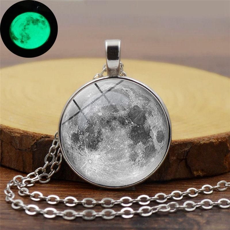 Rétro Luminous Moon Long Collier Sliver Alliage Chandail Collier Unisexe