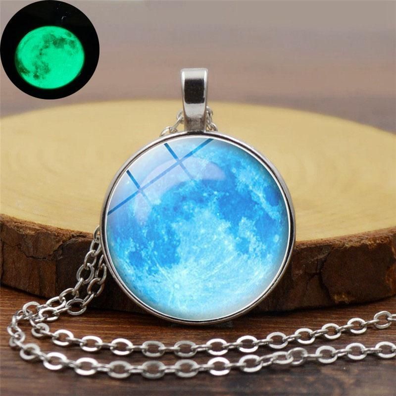 Rétro Luminous Moon Long Collier Sliver Alliage Chandail Collier Unisexe