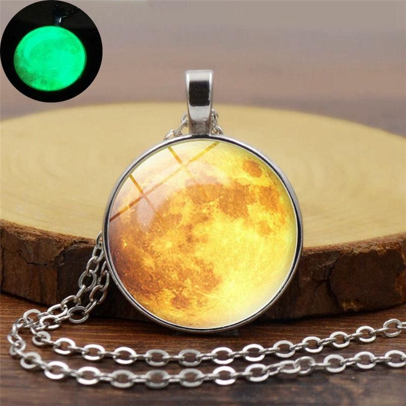 Rétro Luminous Moon Long Collier Sliver Alliage Chandail Collier Unisexe