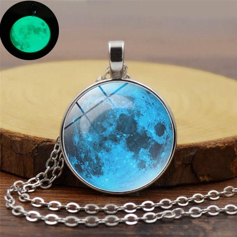 Rétro Luminous Moon Long Collier Sliver Alliage Chandail Collier Unisexe