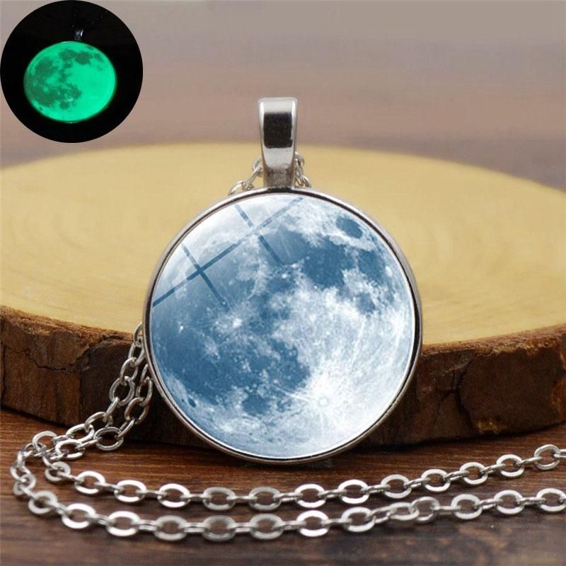 Rétro Luminous Moon Long Collier Sliver Alliage Chandail Collier Unisexe