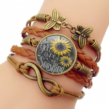 Rétro Papillon Infinity Combinaison Tressé Bracelet Imprimé Tournesol Temps Gemme Décoration À La Main Bracelet Multicouche