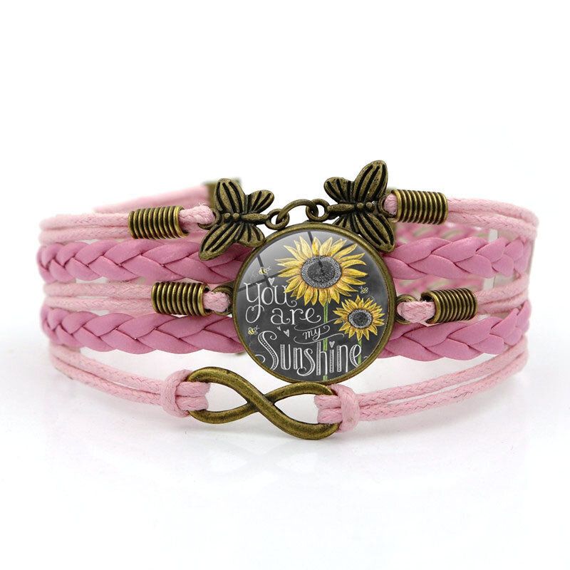 Rétro Papillon Infinity Combinaison Tressé Bracelet Imprimé Tournesol Temps Gemme Décoration À La Main Bracelet Multicouche