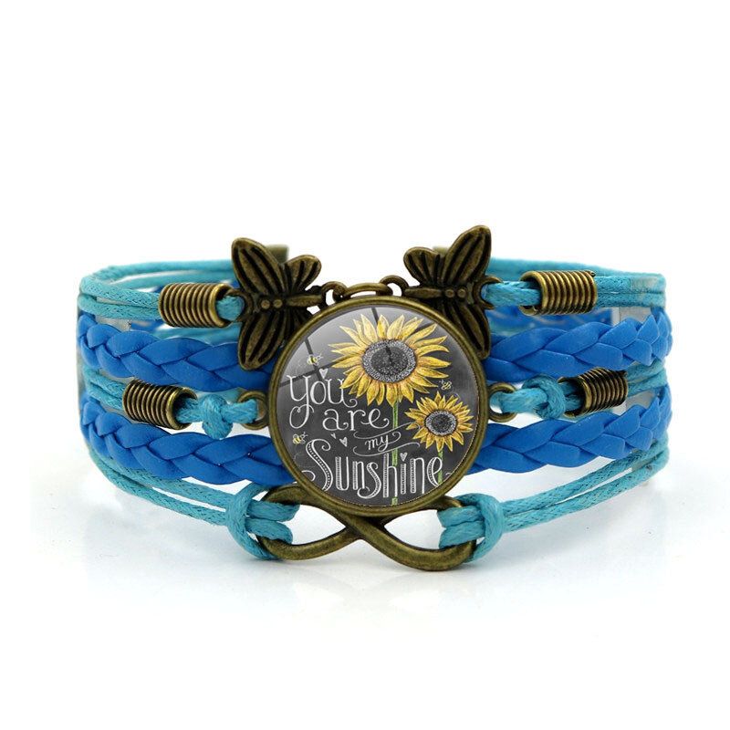 Rétro Papillon Infinity Combinaison Tressé Bracelet Imprimé Tournesol Temps Gemme Décoration À La Main Bracelet Multicouche