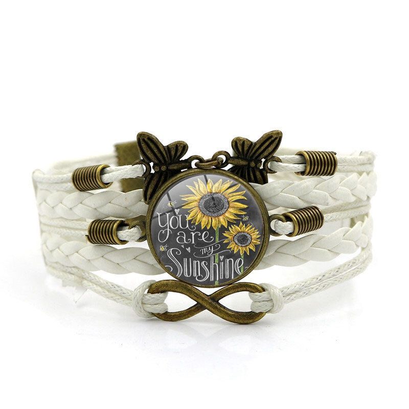 Rétro Papillon Infinity Combinaison Tressé Bracelet Imprimé Tournesol Temps Gemme Décoration À La Main Bracelet Multicouche