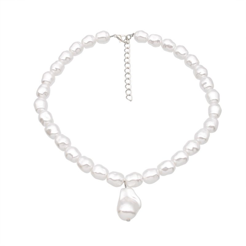 Rétro Tempérament Irrégulier Perle Collier Métal Perle Pendentif Clavicule Chaîne