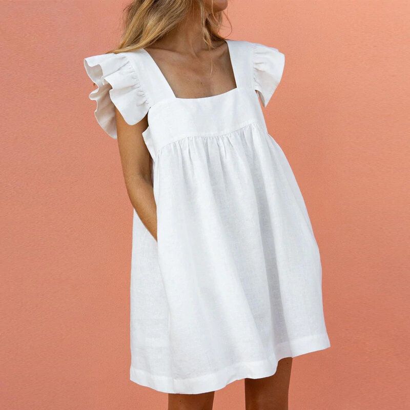 Robe Ample De Vacances D'été Solide Longueur Cuisse Pour Femme