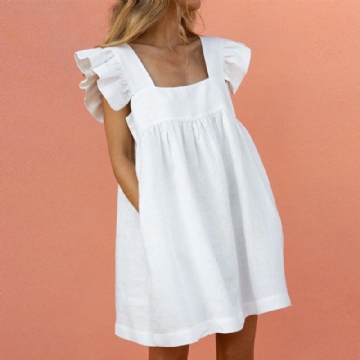 Robe Ample De Vacances D'été Solide Longueur Cuisse Pour Femme