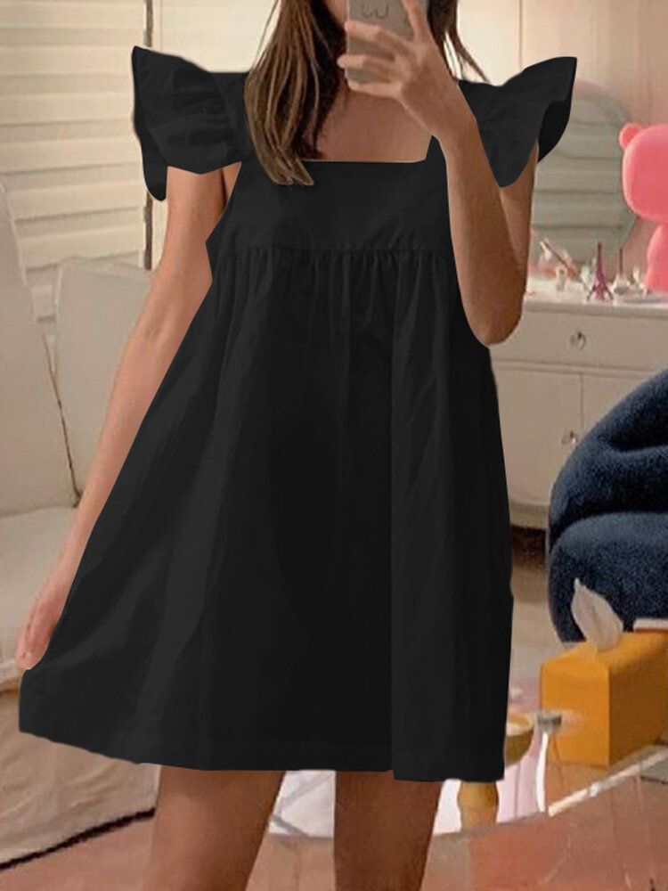 Robe Ample De Vacances D'été Solide Longueur Cuisse Pour Femme