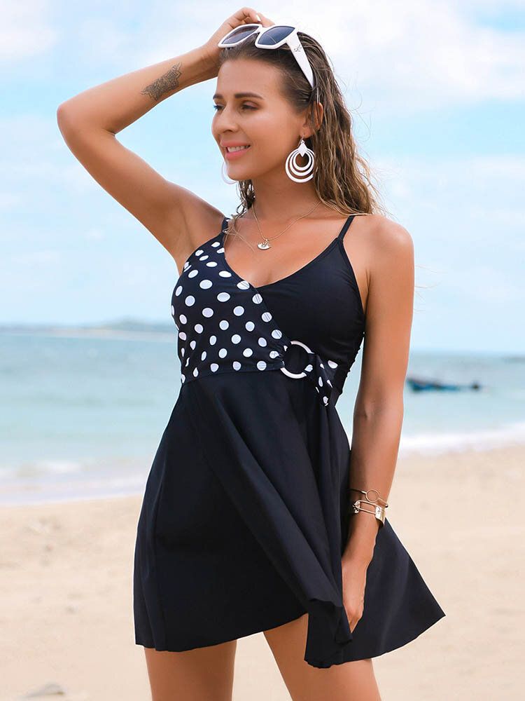 Robe De Bain De Plage Avec Patchwork À Pois Géométriques