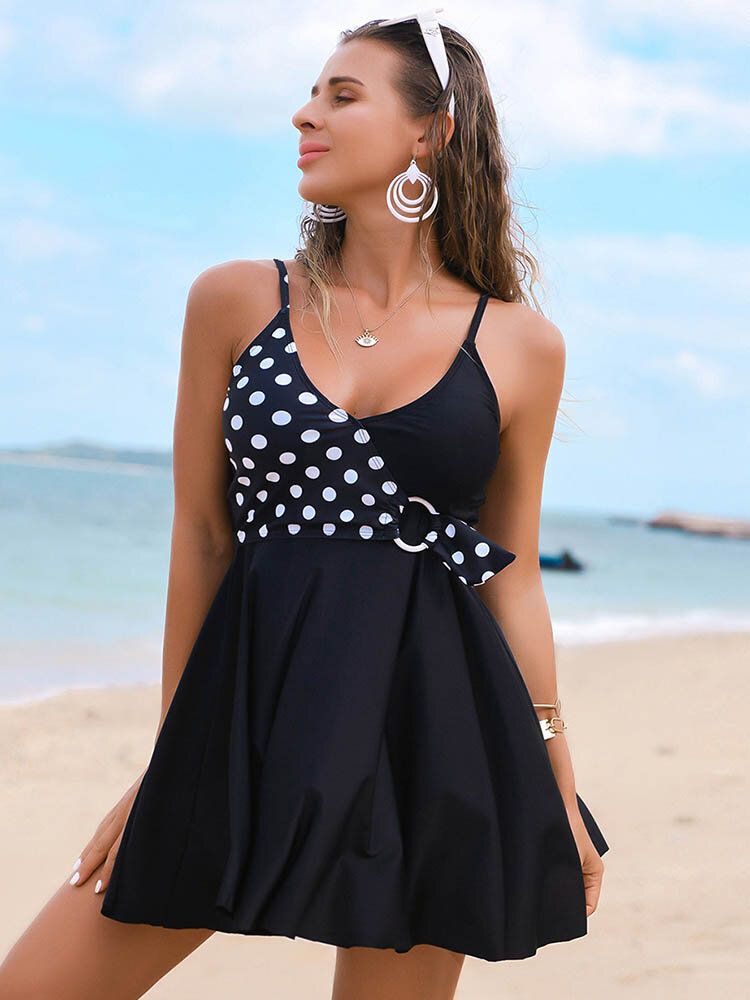 Robe De Bain De Plage Avec Patchwork À Pois Géométriques