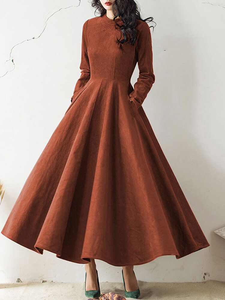 Robe De Banquet À Fermeture À Glissière Au Dos En Velours Côtelé Pour Femmes