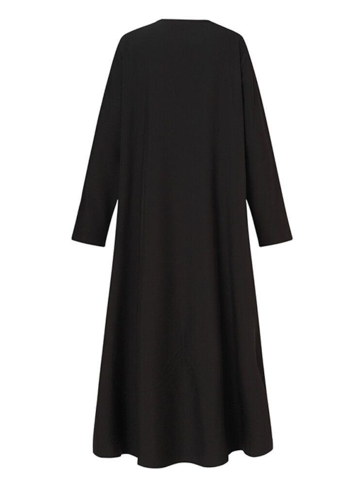 Robe Bohème À Manches Longues Et Col En V Avec Poches Latérales Pour Femme