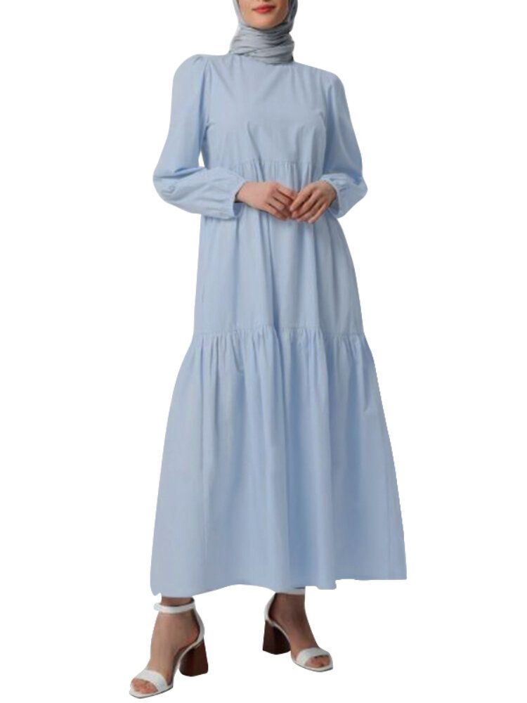 Robe Caftan Abaya À Col Rond Solide Pour Femmes