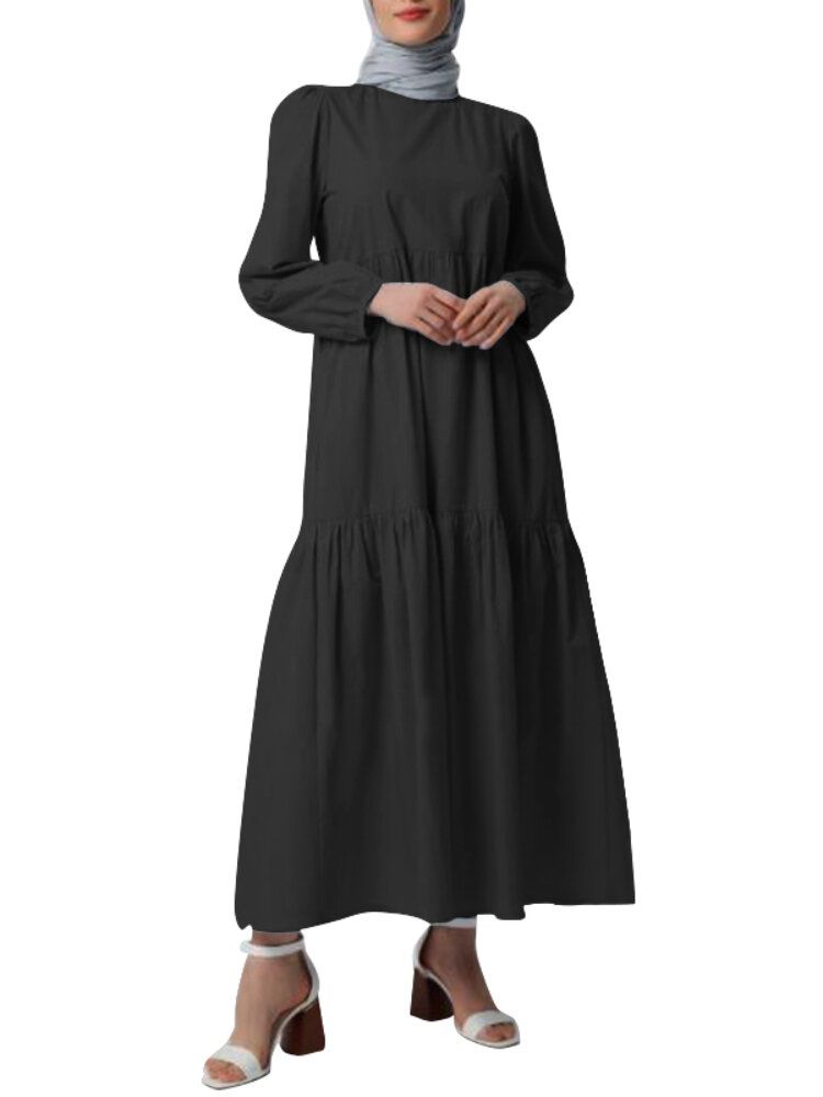 Robe Caftan Abaya À Col Rond Solide Pour Femmes