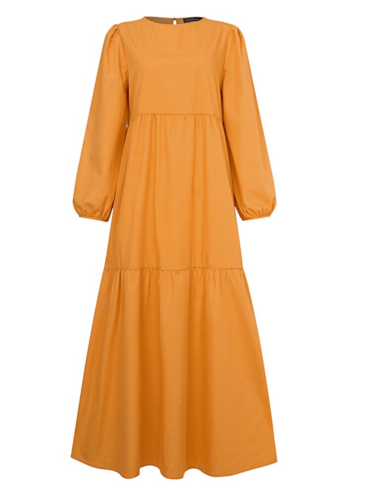 Robe Caftan Abaya À Col Rond Solide Pour Femmes