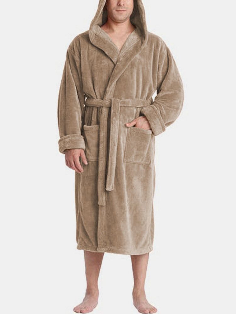 Robe À Capuche En Flanelle De Couleur Unie Pour Hommes