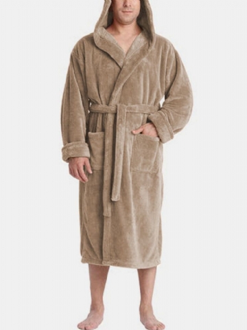 Robe À Capuche En Flanelle De Couleur Unie Pour Hommes