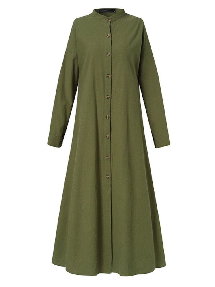 Robe Chemise Boutonnée À Manches Longues Et Col Montant Pour Femme