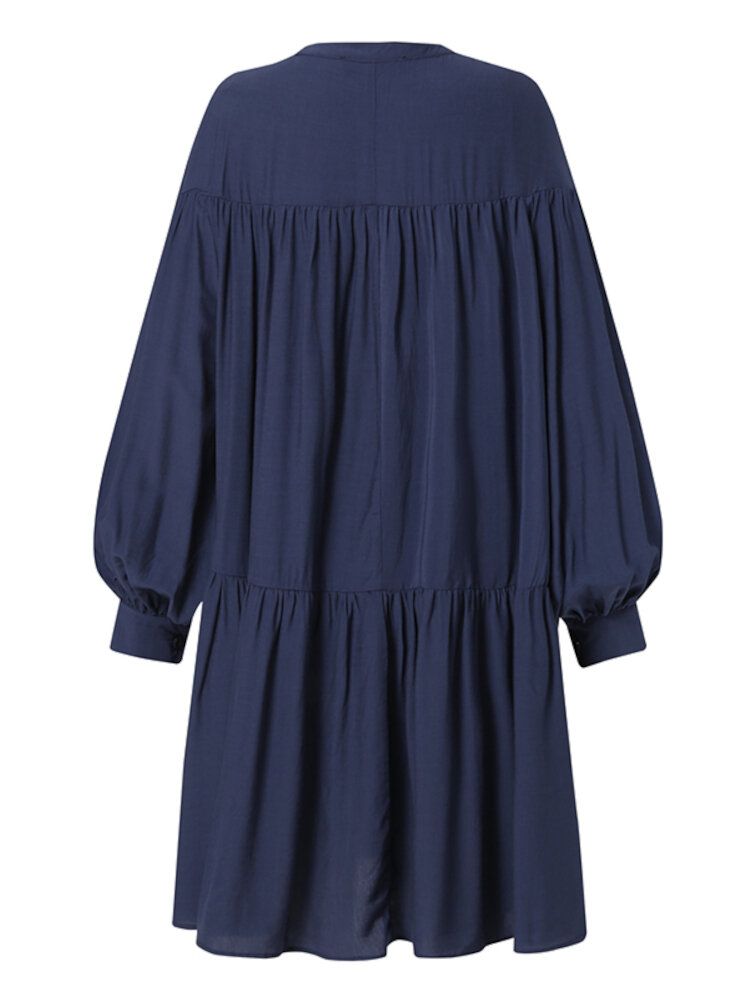 Robe Chemise Décontractée Plissée À Manches Longues Et Col Montant