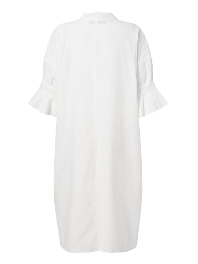 Robe Chemise Décontractée À Revers Uni Et Demi-manches Avec Poche Sur Le Côté