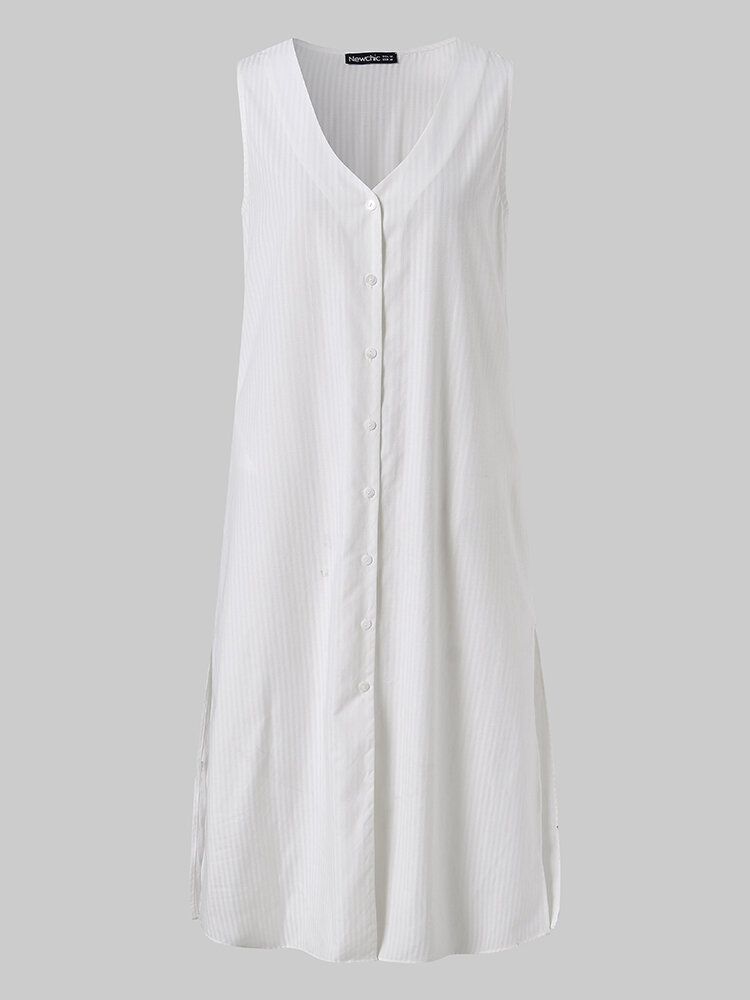 Robe Chemise Maxi Décontractée À Col En V Et À Boutons De Couleur Unie Pour Femmes