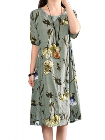 Robe Décontractée Ample À Deux Poches À Imprimé Floral Rétro Pour Femme