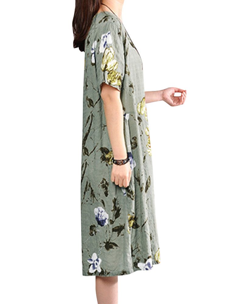 Robe Décontractée Ample À Deux Poches À Imprimé Floral Rétro Pour Femme