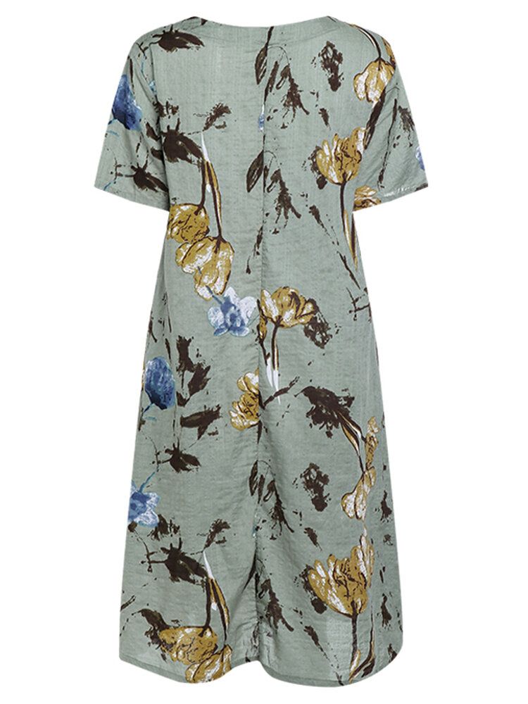 Robe Décontractée Ample À Deux Poches À Imprimé Floral Rétro Pour Femme