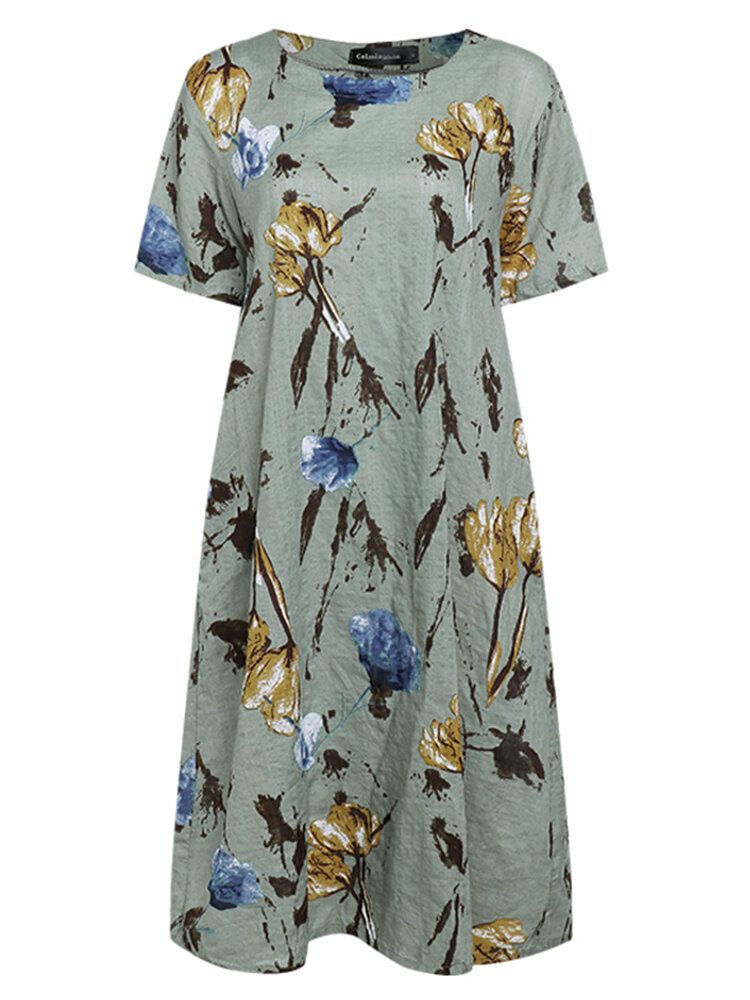 Robe Décontractée Ample À Deux Poches À Imprimé Floral Rétro Pour Femme