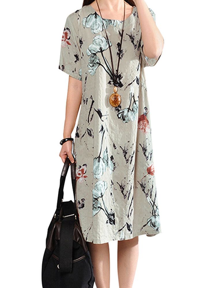 Robe Décontractée Ample À Deux Poches À Imprimé Floral Rétro Pour Femme