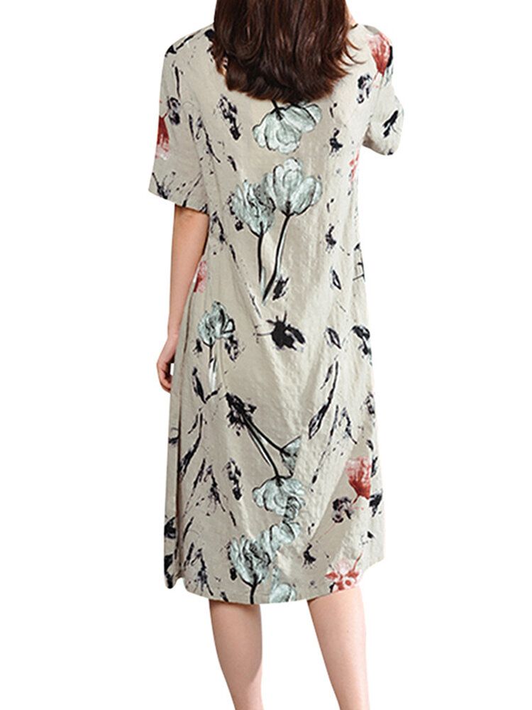 Robe Décontractée Ample À Deux Poches À Imprimé Floral Rétro Pour Femme