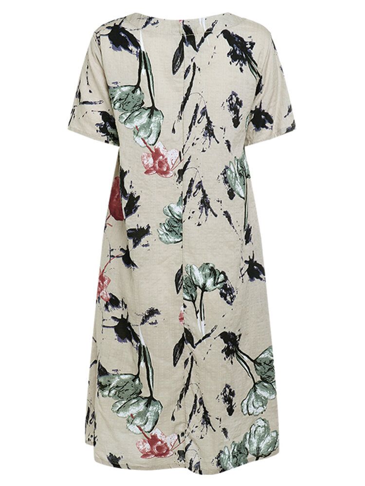 Robe Décontractée Ample À Deux Poches À Imprimé Floral Rétro Pour Femme