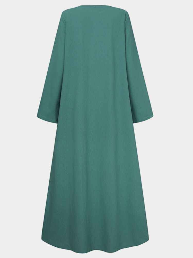 Robe Décontractée À Boutons Avant Irréguliers Avec Col Rond Pour Femmes Avec Poches Latérales