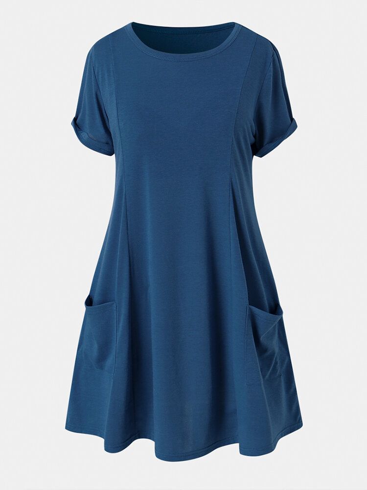 Robe Décontractée À Col Rond Et À Manches Courtes De Couleur Unie Pour Femme