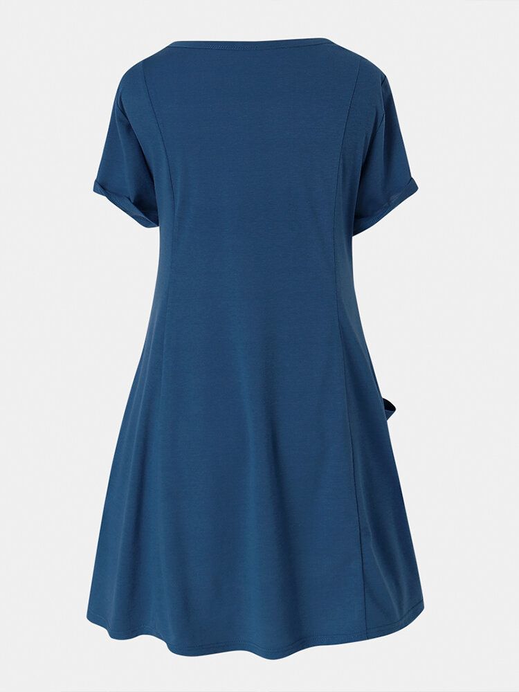 Robe Décontractée À Col Rond Et À Manches Courtes De Couleur Unie Pour Femme