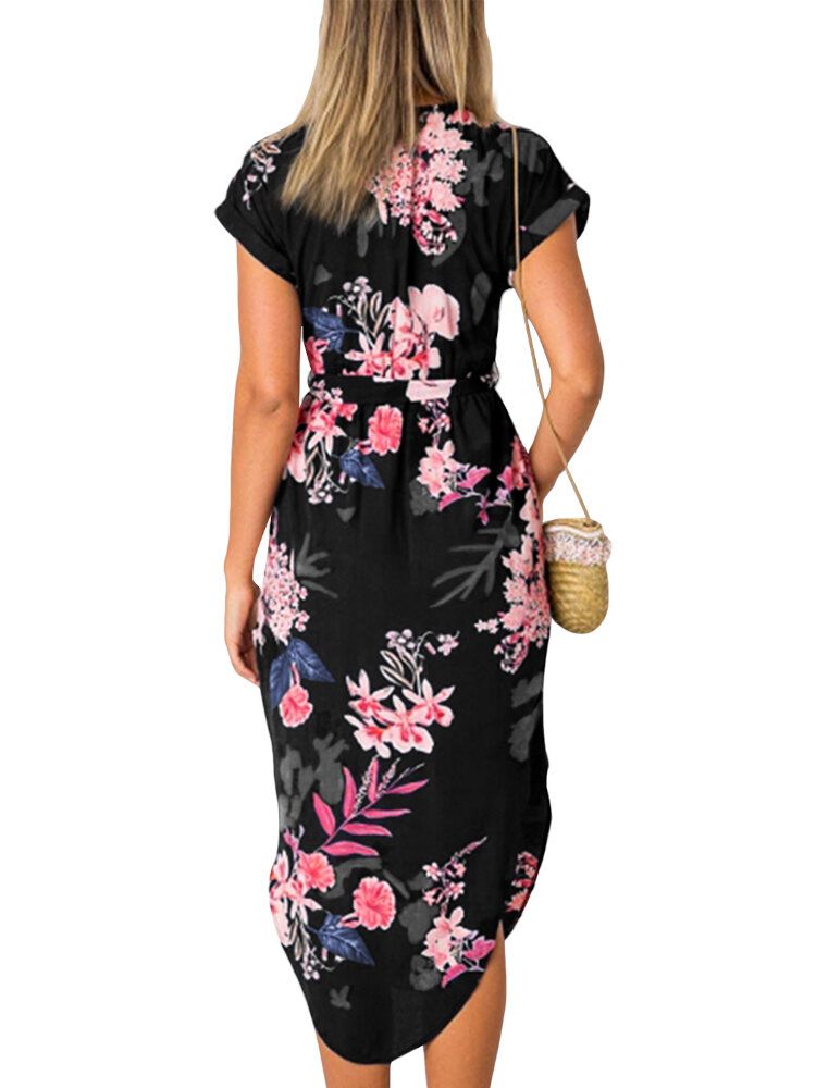 Robe Décontractée À Imprimé Floral Fendu À Col En V Non Élastique Pour Femme