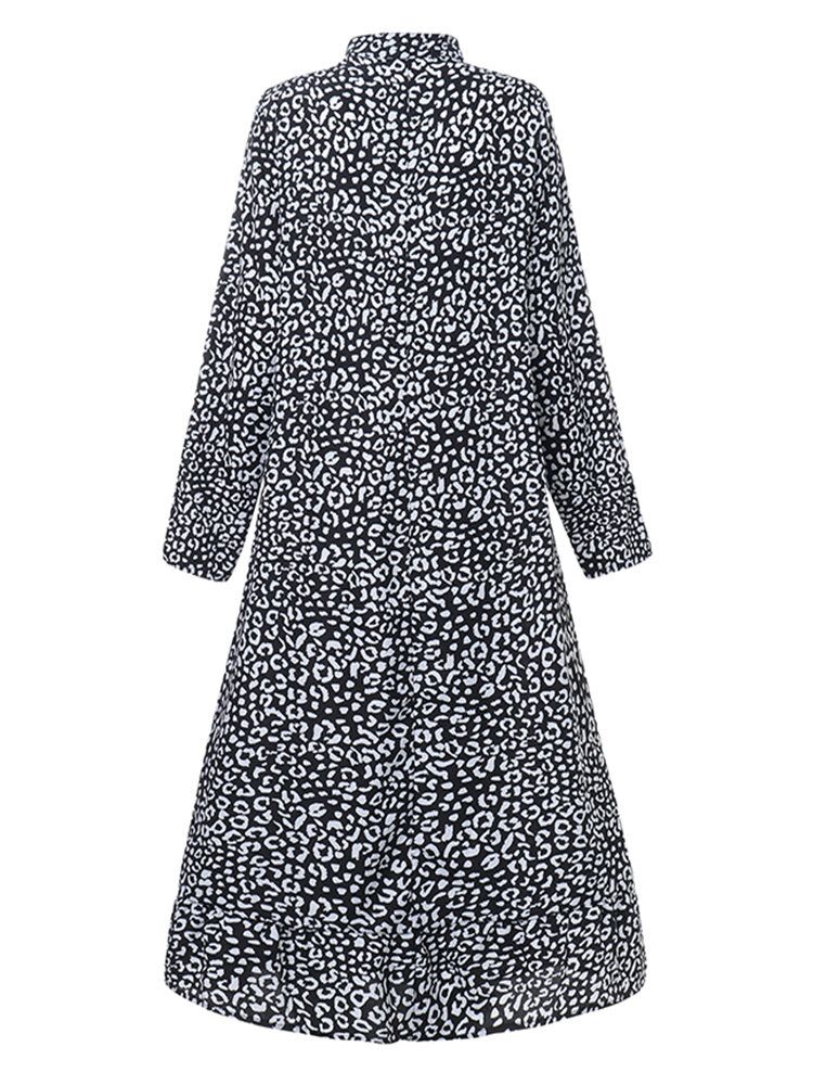 Robe Décontractée À Manches Longues Imprimée Léopard Pour Femme