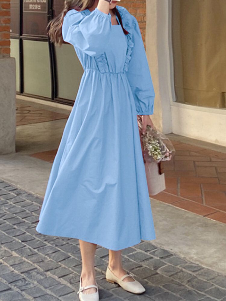 Robe Décontractée De Vacances À Manches Bouffantes Plissées Pour Femmes