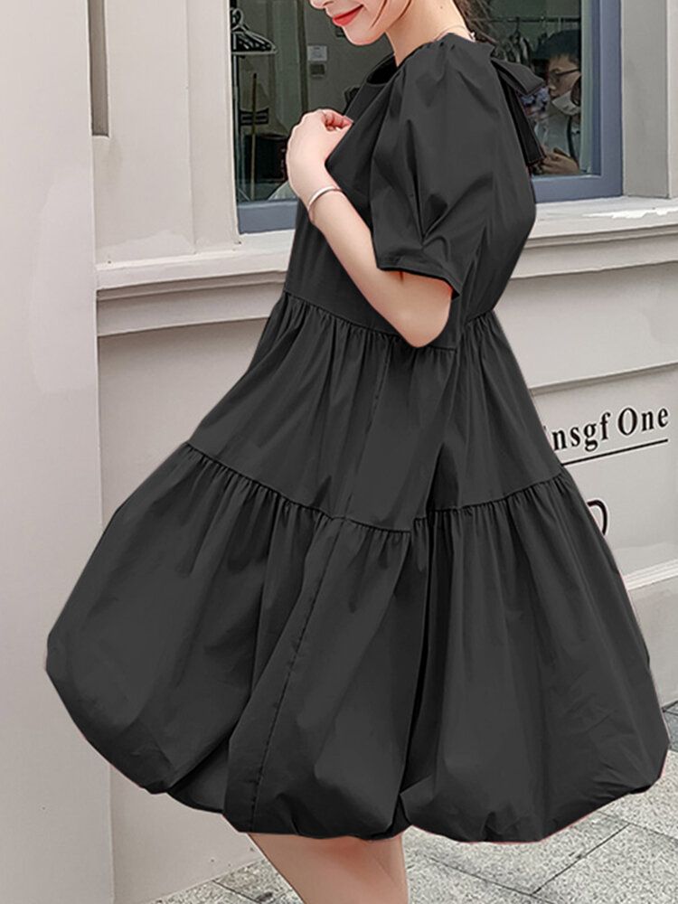 Robe D'été Ample Plissée À Manches Courtes