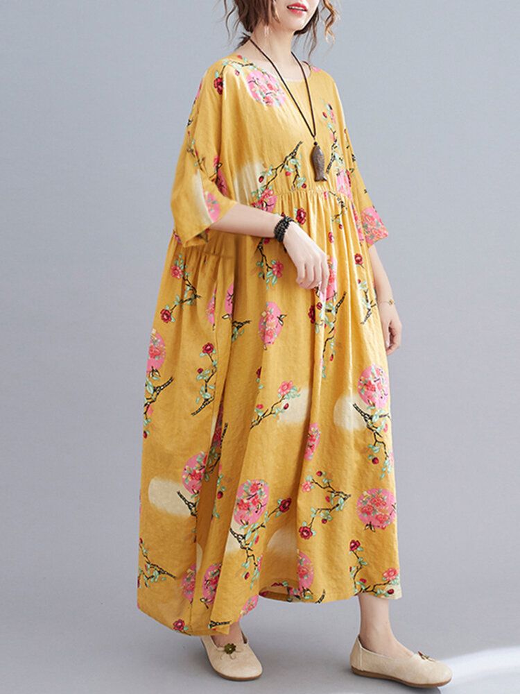 Robe D'été Décontractée Bohème Florale À Col Rond Pour Femmes