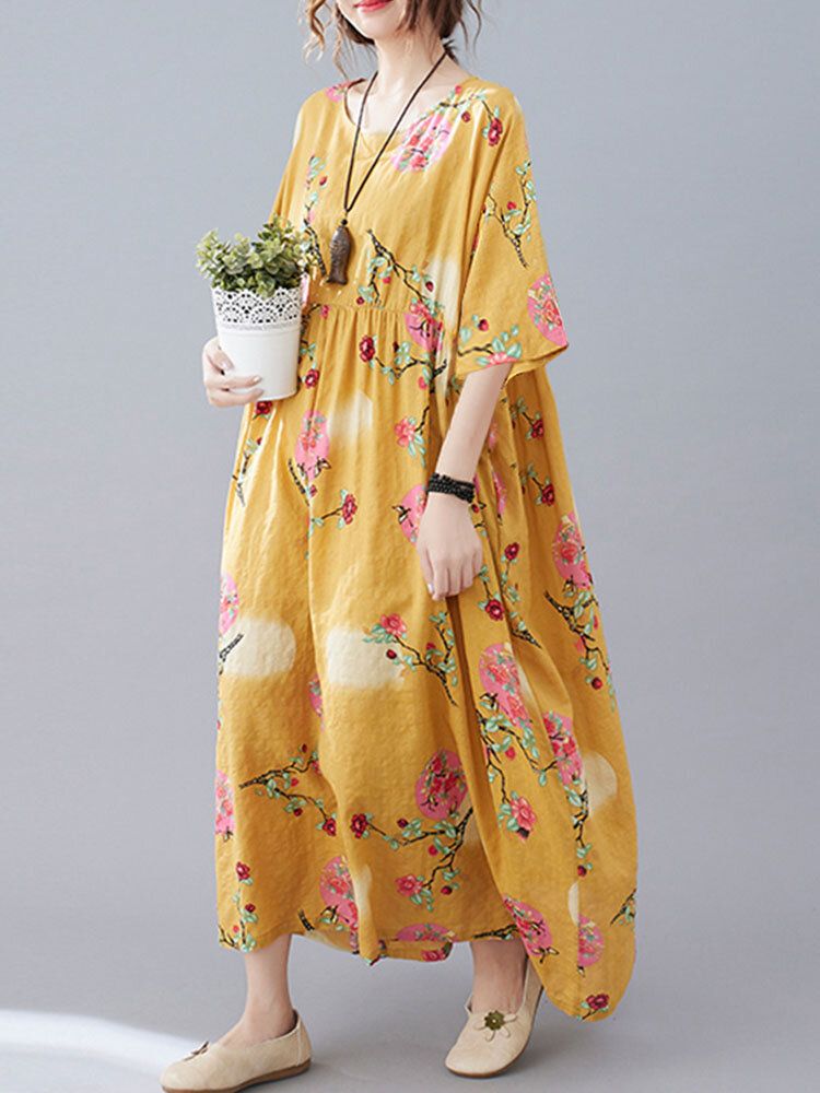 Robe D'été Décontractée Bohème Florale À Col Rond Pour Femmes